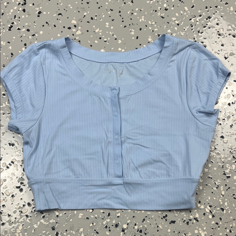 Offline by Aerie Light Blue Ribbed Crop Top with bottons